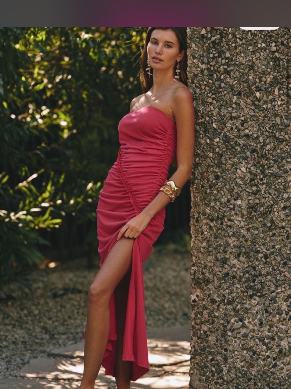 Anthropologie Strapless Ruched Maxi Dress in Pink